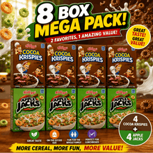 8-Pack Kellogg's Cereal Variety Pack – 4 Apple Jacks + 4 Cocoa Krispies Single Serve Boxes