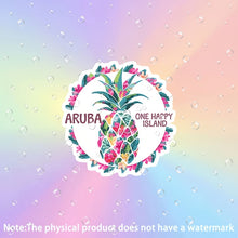 Aruba One Happy Island Tropical Pineapple Watercolor Floral Sticker - a Vinyl Sticker That Can Be Applied to Car Bumpers, Windows, Laptops, Phone Cases, Helmets, and Refrigerators.