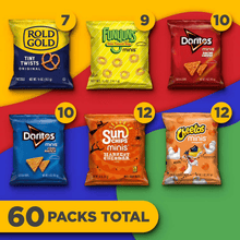 60pcs (30oz in total) Frito-Lay MVP Mini Treat Mix Variety Pack 60 Count, Assorted Chips Snack Box, Doritos Cheetos Funyuns SunChips Mini Bags On-The-Go Snacks