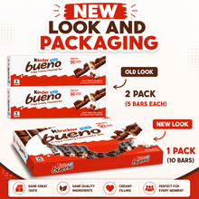 Kinder Bueno Milk Chocolate Bars with Hazelnut Cream, Chocolate Candy Bars, Snacks for Adults, 10 bars