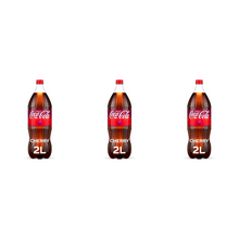 Pack of 3 Coca-Cola Cherry Soda Pop Bottles, 2 Liters Each, Cherry Flavored Carbonated Soft Drink, Refreshing Cola Beverage