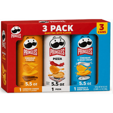 3 count Pringles Pizza Potato Crisps Chips, Lunch Snacks, 5.5 oz Canister & Pringles Cheddar and Sour Cream Potato Crisps Chips, Lunch Snacks, 5.5 oz Canister & Pringles Cheddar Cheese Potato Crisps Chips, Lunch Snacks, 5.5 oz Canister