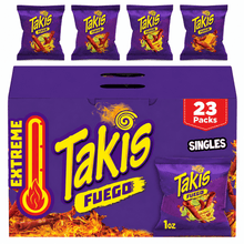 Spicy Fuego Rolled Tortilla Snacks | Takis | 23 Pack | Crunchy Corn Chips with Fiery Chili and Tangy Lime Flavor | Convenient Snack for Home, School, Office, Parties and Road Trips