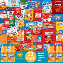 Munchies & Juice Variety Chest 33 Piece - Featuring SunnyD Citrus Drinks with Salty Crisps, Creamy Cheese Crackers & Sweet Bisuits Snacks, Daily School Lunchbox Refreshment Bundle, Dorm Food Basket