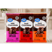Great Value Chocolate Bar Variety Pack • 10.56 oz Total | Milk, Dark & Almond (3 Bars)