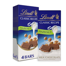 Lindt 4 Bars, CLASSIC RECIPE Hazelnut Milk Chocolate Bar, Milk Chocolate Candy, 4.4 oz.