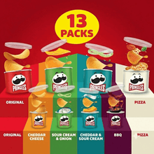 Pringles Potato Crisps Chips, Lunch Snacks, Snack Cups, Variety Pack, 19.5oz Box (13 Cups) Grab and Go Bulk Box, Assorted Flavor Single-Serve Stacked Potato Crisps