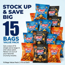 Chex Mix Savory Snack Mix (featuring Traditional, Cheddar, and Bold flavors) brings together a variety of uniquely shaped, delicious snacks—including Chex cereal, pretzels, and breadsticks—for a satisfying crunch and diverse flavor experience