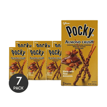 7Packs, GLICO, Pocky Almond Crush Chocolate Cream Covered Biscuits Sticks, 1.45oz/Pack