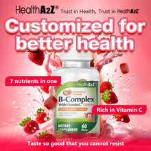 Vitamin B Complex Gummies 60ct | with Vitamin C, B3, B6, B7, B8, B12, Biotin & Folic Acid | Energy Boost for Men & Women | Brain & Nerve Health | Low Sugar | GMP Regulated