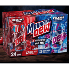New Variety pack drink Code Red Cherry & Voltage Raspberry Citrus Flavored Soda Pop, 12 fl oz, 24 Pack Cans