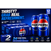 Pepsi Cola Soda Pop, 12 fl oz, 12 pack Cans (pack of 2)