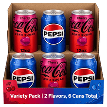 varity pack of Pepsi Cola & Coca-Cola Zero Sugar Cherry Soda 12 Pack