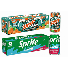 Mountain Dew Baja Blast Cabo Citrus Soda (12 Pack, 12 Fl Oz Cans) & Sprite Chill Cherry-Lime Soda (12 Pack, 12 Fl Oz Cans) - Tropical Citrus Dew & Cooling Cherry-Lime Sprite Cans Variety Bundle (24 Cans Total, 288 Fl Oz / 9.0 Quarts Total Volume)