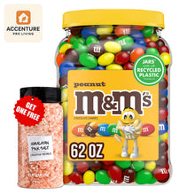 M&M'S Peanut Milk Chocolate Candy, 62 oz. Classic Milk Chocolate Candies with Iconic Colorful Candy Shell | Large Bulk Chocolate Candy & free Gift of Pink Salt for Parties, Candy Buffets, Baking Decorations, Office Snack Bowls, Holiday Celebrations