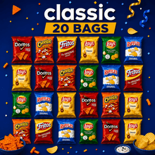 Frito-Lay Classic Mix Variety Pack 20 ct, Assorted Chips & Crispy Snack Bags, Individually Packed Lunchbox Snacks School, Office, Picnic, Travel, Party & Family Pack