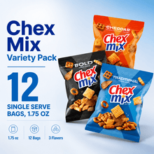 Chex Mix Variety Pack—featuring individually wrapped portions in multiple flavors—is the perfect choice to add some fun to any party. This snack mix includes Corn Chex, Wheat Chex, breadsticks, pretzels, rye chips