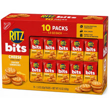 Bits Cheese Sandwich Crackers, 1.5 oz Snack Packs, 10 Count, Bite-Sized Cheese Filled Cracker Sandwiches, Individually Wrapped Snacks for Lunch Boxes, School, Office & Travel