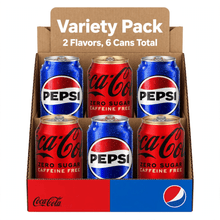 varity pack of Pepsi Cola & Coca-Cola Zero Sugar Soda 12 Pack