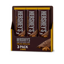 HERSHEY'S Milk Chocolate Bar with Whole Almonds, 1.45 oz Candy Bar | Creamy Milk Chocolate with Crunchy Whole Almonds | Individually Wrapped Chocolate Snack 3 packs