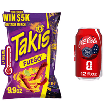 Snacks Combo Fuego Taki Chips and 12 fl oz coke can drink