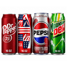 (Variety 4 pack) Coca-Cola Soda Pop Can, 16 floz, Pepsi Prebiotic Cola Soda Pop, Cherry Vanilla, 16 fl oz, 1 count can, Mountain Dew Citrus Soda Pop, 16 fl oz Can, Dr Pepper Soda Pop, 16 fl oz,