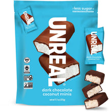 UnReal Dark Chocolate Coconut Bars Mini 11.1 oz Bulk Value Bag Individually Wrapped Coconut Candy Bars Covered in Rich Dark Chocolate Healthy Snack Size Chocolate Candy Non GMO Fair Trade Ingredients Gluten Free Vegan Friendly Lower Sugar Alternative to