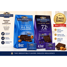 GHIRARDELLI Dark Chocolate SQUARES Variety Pack – 72% Cacao & Sea Salt Caramel, 2-Pack Bundle