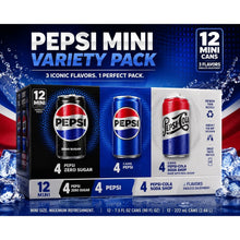 Pepsi Mini Variety Pack, 12 Mini Cans (4 Pepsi Zero Sugar, 4 Pepsi Mini Original Cola, 4 Pepsi-Cola Soda Shop Made with Real Sugar), 7.5 fl oz Mini Cans, Refreshing Assorted Cola Variety Pack for Parties, Lunches & On-the-Go Refreshment