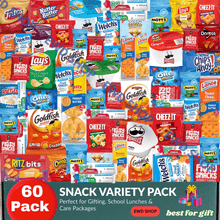 60 Piece Mega Snack Assortment Vault - Bulk Family Pack Potato Chips, Baked Cheese Crackers, Mini Sweet Biscuits & Chewy Fruit Treats, Jumbo Food Sampler Box for Office Breakroom, Birthday Parties & Big Family Pantry
