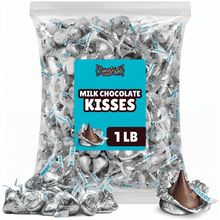 Milk Chocolate Kisses Bulk -  Silver Individually Wrapped Candy, 1 Lbs (Approx. 100 Pieces) - Classic Silver Candy Kisses for Party Favors, Candy Buffets, Baking & Snacking