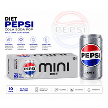 Diet Pepsi Cola Soda Pop, 7.5 fl oz, 10 Pack Mini Cans