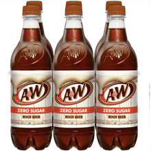 A&W Zero Sugar Root Beer Soda Pop, 16.9 fl oz, 6 Pack Bottles