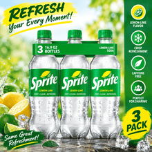 3 Count Lemon-Lime Caffeine-Free Soda Soft Drink, Crisp & Refreshing Carbonated Beverage, 16.9 Fl Oz Bottles, 3 Count – Packaging May Vary