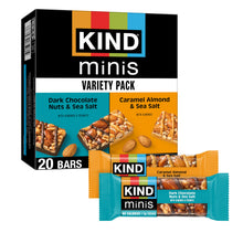 Snack Bars, KIND Mini Snack Bars Variety Pack, Gluten Free, Low Sugar, Low Calorie Snacks, Dark Chocolate Nuts & Sea Salt, Caramel Almond & Sea Salt, 20 Count
