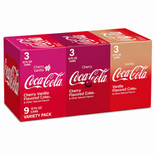 Coca-Cola Cherry Soda Variety Pack, 12 fl oz Cans, 9 Pack each – Classic Cherry Flavored Carbonated Soft Drink Party Beverage Bundle