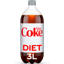 3 Liter Diet Coke Soda Pop Bottle, Zero Sugar Carbonated Soft Drink, Classic Cola Flavor, Refreshing Low Calorie Beverage for Everyday Enjoyment.