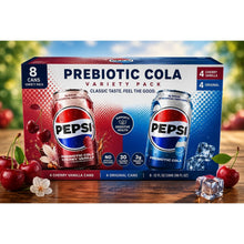 Pepsi Prebiotic Cola Variety Pack, 8-Count – 4 Cherry Vanilla & 4 Original Cola Cans, Refreshing Prebiotic Soda Assortment