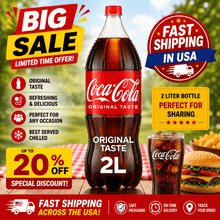 Coca-Cola Original Taste Soda Pop Bottle, 2 Liter, Classic Carbonated Soft Drink, Refreshing Cola Beverage, Family Size