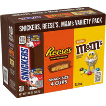Snickers Football Game Chocolate Bar, Reese's Mini Peanut Butter Cup Treats, M&M's Peanut Chocolate Movie Box