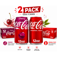 2 Pack Cherry Flavor Soda Pop Cans, Refreshing Carbonated Soft Drink, Classic Cola Taste, 12 fl oz Each.