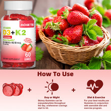 Gift for Women MOGE TEE Vitamin D3 K2 Gummies Bear, Multivitamin Supplement Gummies for Bone Muscle Teeth Immune Health, 1000 IU Vitamin D3+50 mcg Vitamin K2, Christmas Gift, Strawberry Flavor, 60 Servings