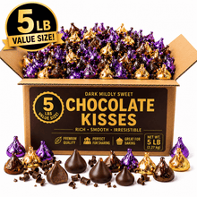 5 LB Bulk Value Box Dark Mildly Sweet Chocolate Kisses Candy – Individually Wrapped Chocolate Candies for Parties, Candy Buffets, Baking & Sharing