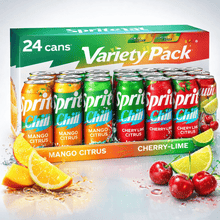 Premium Tropical Mango & Cherry Lime Citrus Soda Variety Pack, Sparkling Caffeine Free Soft Drink Fridge Cans, Refreshing Carbonated Beverage Collection for Parties & Family Gatherings 24 Pack