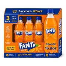 Fanta Orange Soda Soft Drink, 16.9 fl oz Bottles, 3 Pack – Caffeine-Free, Naturally Flavored.