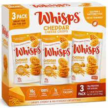 Whisps Cheddar Cheese Crisps 3-Pack – Crispy Baked Cheese Snacks Made with 100% Real Cheese, Gluten & Lactose Free, Keto Friendly, High Protein Crunchy Snack Bags for On-the-Go Snacking, 3 × 1.95 oz Packs