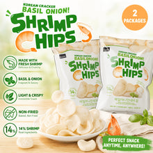 2 Packs of Basil And Onion-Flavored Shrimp Chips, Crispy Shrimp Snacks, And Light And Crunchy Seafood Potato Chips - Perfect for Parties, Travel, Or Office Snacking